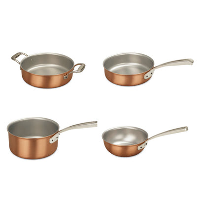 Falk for Crane 4 Piece Copper Pan Set - Saucepan, Rondeau, Saute and Saucier Pan